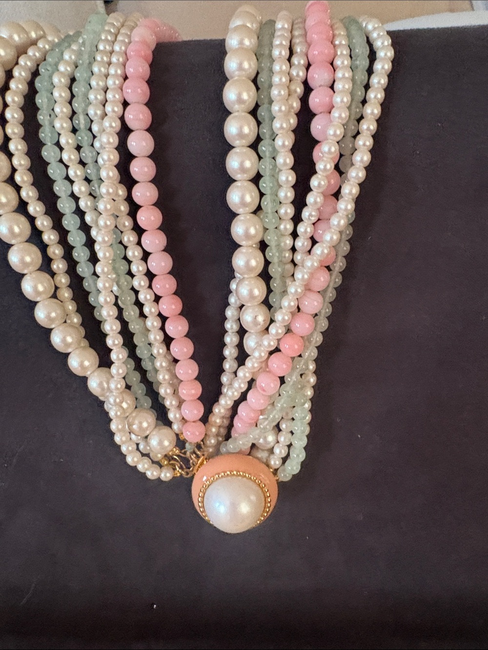 Pastel Multi-Strand Pearl & Bead Necklace - Pink, Cream & Mint